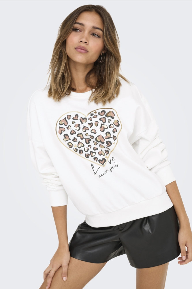 ONLTAMMIE L/S LEO PRINT O-NECK SWT 15356179 CLOUD DANCER/HEART